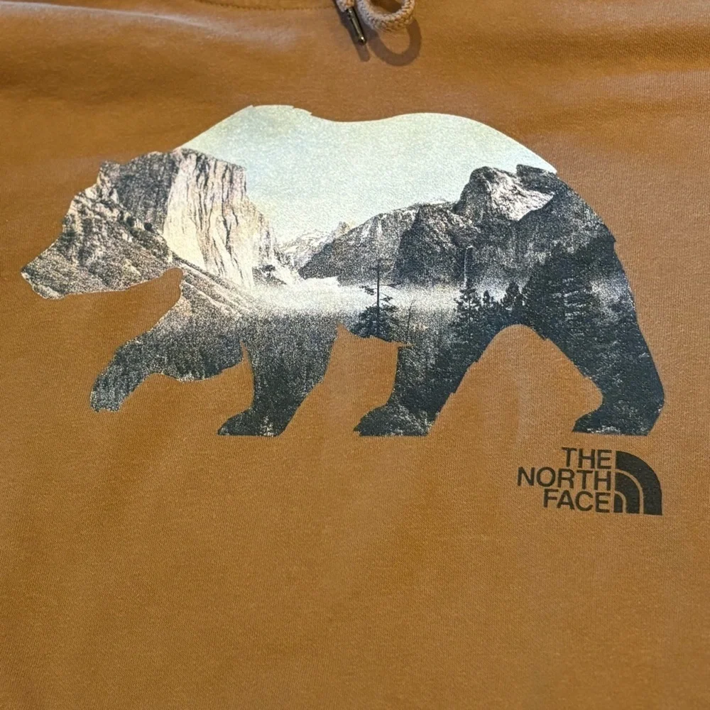 THE NORTH FACE Bear Mountain Graphic Tan Hoodie Sweatshirt Size Medium-Unisex